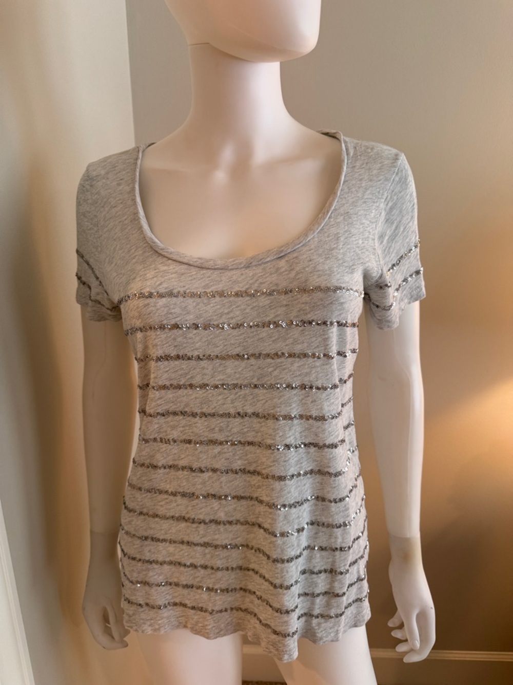 J. Crew Women's Gray Scoop Neck Sequin Stripe Tee